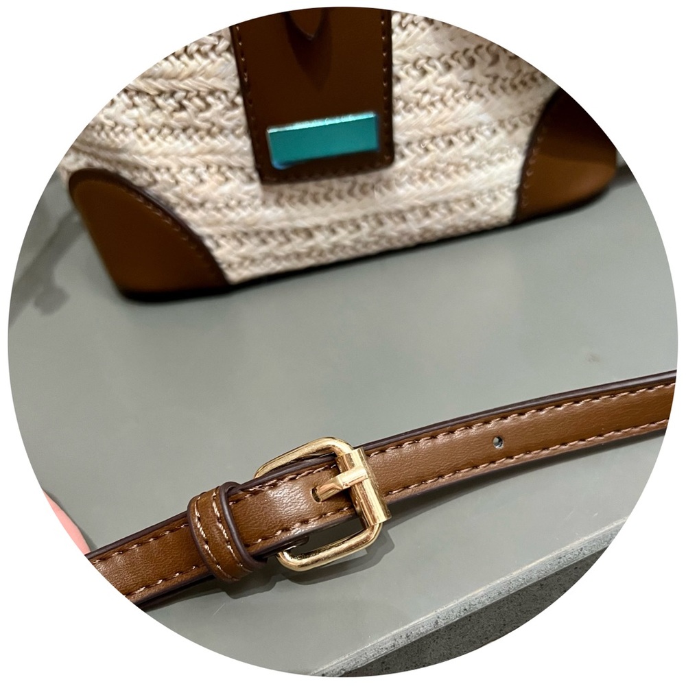 NEW! Bucket Crossbody Bag PU Stitching Woven Straw Shoulder Bag! - Picture 10 of 11